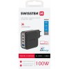 Adaptér Swissten Gan 3x USB-C 100W PD + 1x USB-A 18W QC čierny