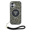 Zadný kryt Guess IML Leopard Triangle Logo Strap MagSafe pre iPhone 16 Brown