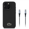 Zadný kryt Lacoste Iconic Petit Pique Woven Logo MagSafe pre iPhone 16 Pro Black + dátový kábel USB-C/USB-C