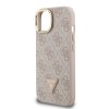 Zadný kryt Guess PU 4G Strass Triangle Logo Stand Camera Frame MagSafe pre iPhone 15 Ružový