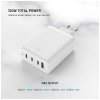 Sieťový GaN adaptér FIXED s 3× USB‑C a USB výstupom, podpora PD 3.0, 120 W, biely