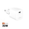 Sieťový GaN adaptér FIXED Mini s USB‑C výstupom a podporou PD 30 W, biely