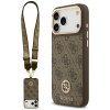 Guess 4G Strass Logo s velkým popruhom kovové tlačidlo MagSafe iPhone 17 Pro Max hnedá