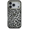 Guess Leopard Glitter MagSafe puzdro iPhone 17 Pro čierne