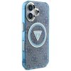 Guess IML Metal Glitter 4G Circle Triangle MagSafe puzdro iPhone 16 modrá