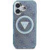 Guess IML Metal Glitter 4G Circle Triangle MagSafe puzdro iPhone 16 modrá