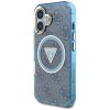 Guess IML Metal Glitter 4G Circle Triangle MagSafe puzdro iPhone 16 modrá