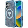 Guess IML Metal Glitter 4G Circle Triangle MagSafe puzdro iPhone 16 modrá