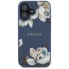 Guess Grained Flowers MagSafe Puzdro iPhone 16 Modré