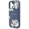 Guess Grained Flowers MagSafe Puzdro iPhone 16 Modré
