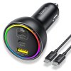 Baseus autonabíjačka 2x USB C USB 152.5W Rýchle Nabíjanie RGB USB C Kábel Čierna
