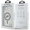 Karl Lagerfeld IML MagSafe iPhone 16e Metal Karl&Choupette Head strieborná