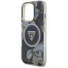 Guess IML Metal Glitter Flowers Triangle MagSafe iPhone 16 Pro čierny