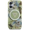 Guess IML Metal Glitter Flowers Triangle MagSafe iPhone 16 Zelená
