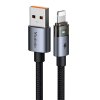 Mcdodo – dátový kábel (CA-6910) – s nabíjacím svetlom, USB-A na Lightning, priehľadný kábel, 3A, 1,2m – čierny