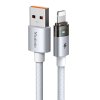 Mcdodo – dátový kábel (CA-6912) – s nabíjacím svetlom, USB-A na Lightning, priehľadný kábel, 3A, 1,2m – biely