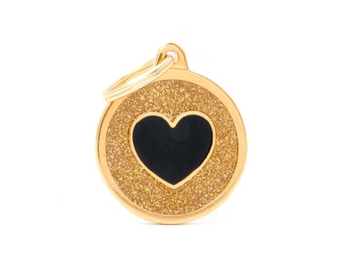 GOLD BIG GLITTER CIRCLE BLACK HEART