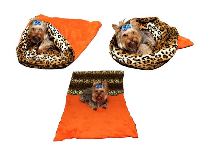 Marysa pelíšek 3v1 pro psy, oranžový/leopard, velikost XL