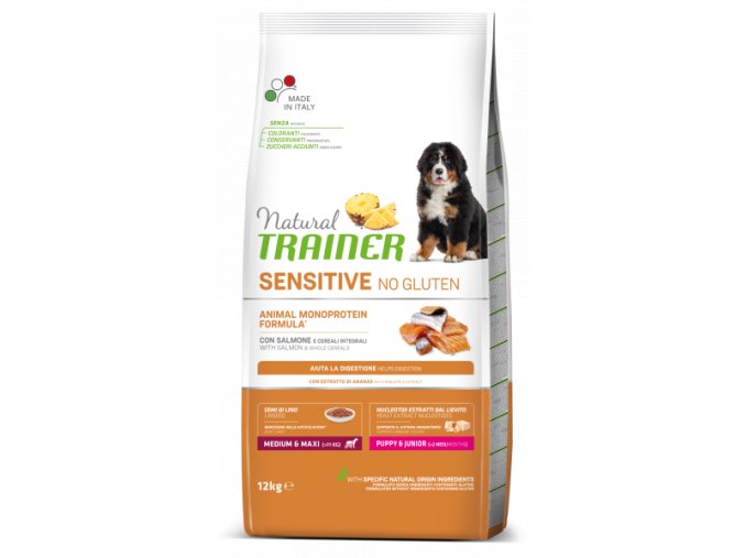 Trainer Natural Sensitive No Gluten Puppy & Junior M/M losos 12 kg