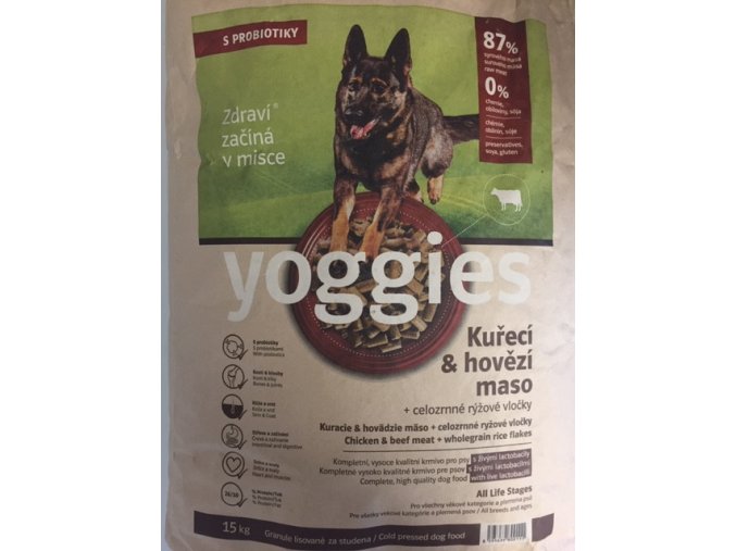 Yoggies granule lisované za studena s probiotiky Kuřecí & hovězí maso 15 kg  + Sušené maso 75g