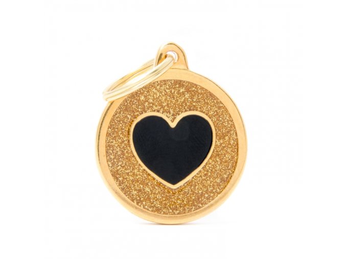 GOLD BIG GLITTER CIRCLE BLACK HEART