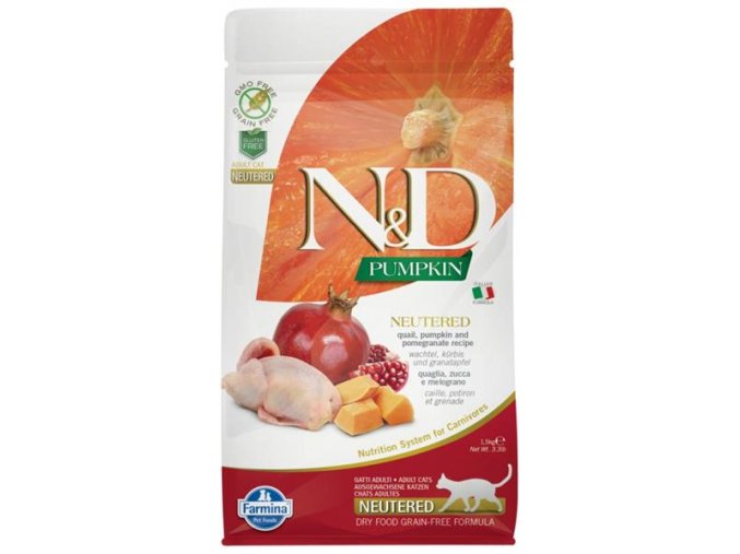N&D PUMPKIN Cat GF Quail & Pomegranate Neutered Adult 300 g
