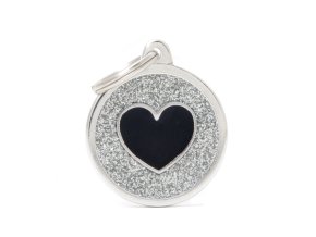 GREY BIG GLITTER CIRCLE BLACK HEART
