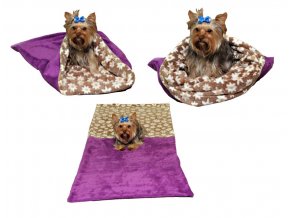 Marysa pelíšek 3v1 pro psy, fialový/hnědý s kytičkami, velikost XL