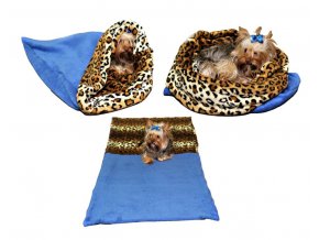 Marysa pelíšek 3v1 pro psy, modrý/leopard, velikost XL