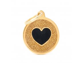 GOLD BIG GLITTER CIRCLE BLACK HEART