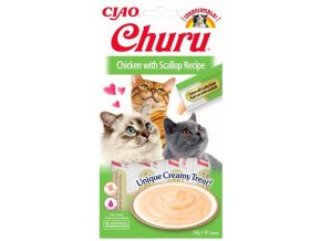Inaba Churu cat snack Kuře s příchutí hřebenatek 4x 14g