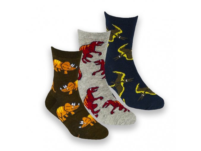 Ponožky dětské chlapecké dinosauři A (vel 23-36) 3 páry
