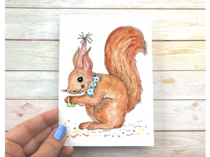 Narozeninová pohlednice s veverkou