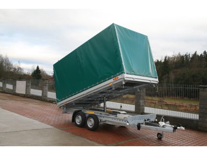 Třístranný sklápěcí přívěs TIPPER 2 B2 2700 kg 3300x1760x2150 mm, ruční pumpa a Celní plachta 1800 mm