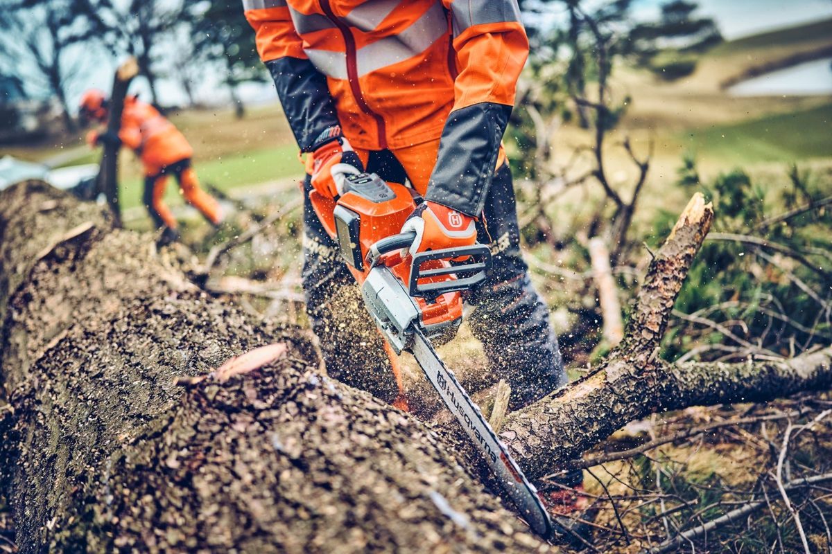 Profesionální aku pila Husqvarna 542i XP při řezání kmene
