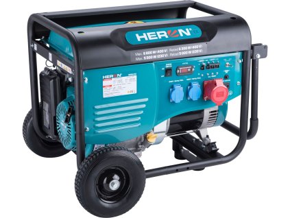 Elektrocentrála HERON benzínová 15HP/6,8kW (400V), 5,5kW (230V), podvozek