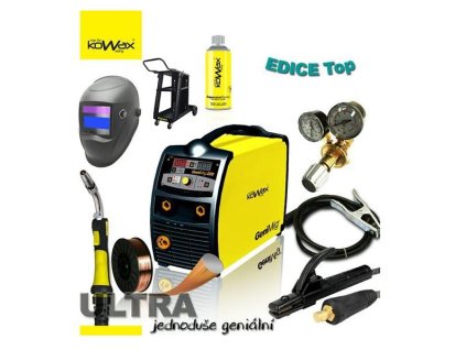 Svářečka KOWAX® GeniMig®220 MIG/MAG/MMA Edice TOP + hořák 4m, kabely 3m, ventil CO2, kukla, drát