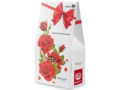 10050 Červená růže mléčné čokoládové pralinky plněné lískooříškovým krémem 94,5g stin