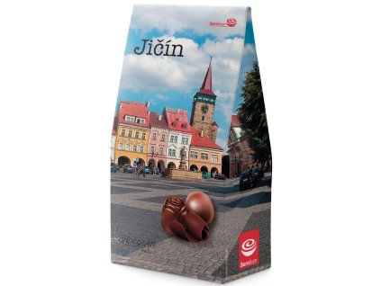 10075 Jičín mléčné čokoládové pralinky plněné lískooříškovým krémem 94,5g stiny