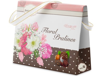 10065 Kabelka květinová Floral pralines 150g hořké čokoládové pralinky plněné kakaovým krémem 150g stiny