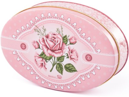 10035 oválný plech RUŽE s KRAJKOU 125g mléčné čokoládové pralinky plněné mléčným krémem 125g