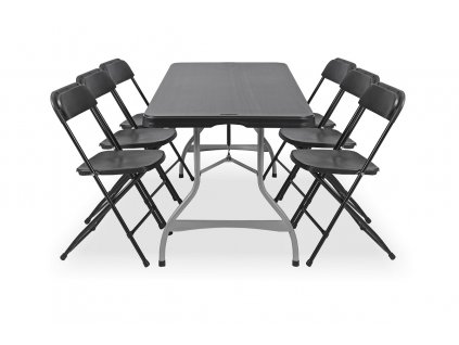 Skládací stůl se 6 židlemi, černý