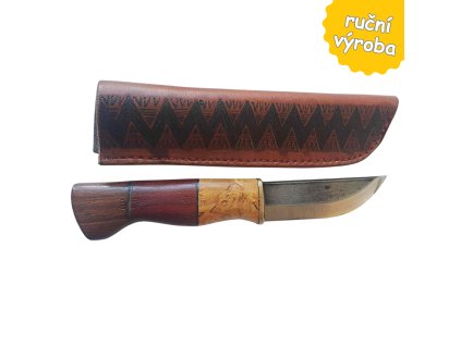 Nůž trojbarevný se zdobeným koženým pouzdrem