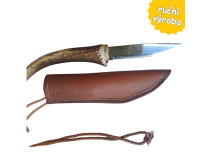 Nůž jednoduchý z parůžku s koženým obalem