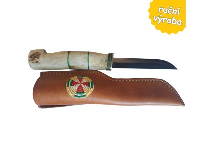 Nůž z parůžku s korálky zdobeným pouzdrem