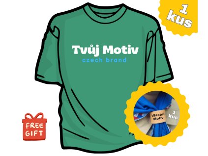 Zelené tričko s vlastním motivem + malá kožený turbánek s vlastním motivem ZDARMA- volba velikosti