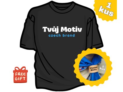 Černé tričko s vlastním motivem + malý kožený turbánek s vlastním motivem ZDARMA