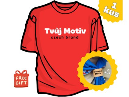 Červené tričko s vlastním motivem + malý kožený turbánek s vlastním motivem ZDARMA