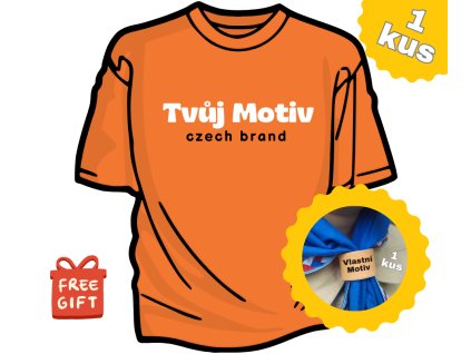 Oranžové tričko s vlastním motivem + malá kožený turbánek s vlastním motivem ZDARMA- volba velikosti
