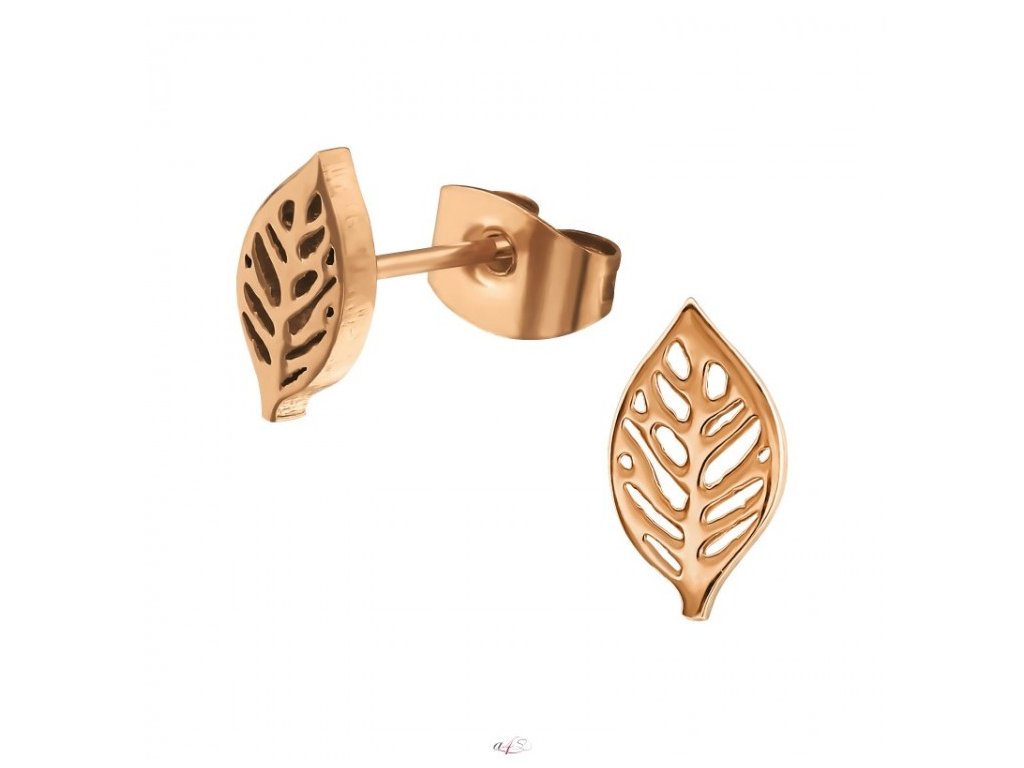 Náušnice ocelové lístečky rose gold